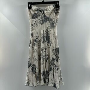 Elana Kattan Strapless Pleated Floral Dress – Black & White, Size XS/S